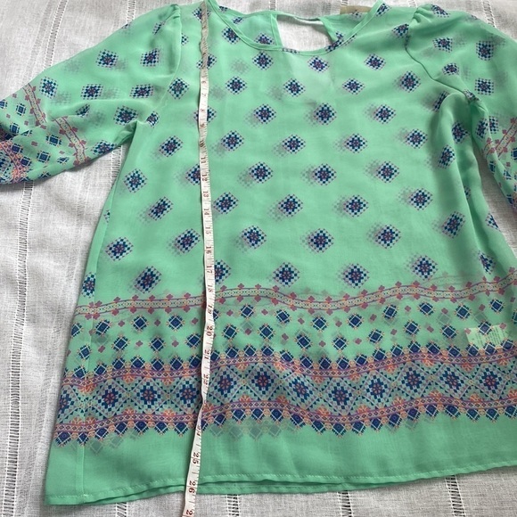 Everly boho sheer blouse in soft turquoise. - Picture 11 of 14